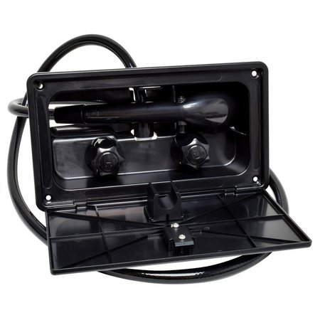 VALTERRA EXTERIOR SHOWER BOX WITH 59IN VINYL HOSE, 1/4 TURN, PLASTIC, BLACK PF266701